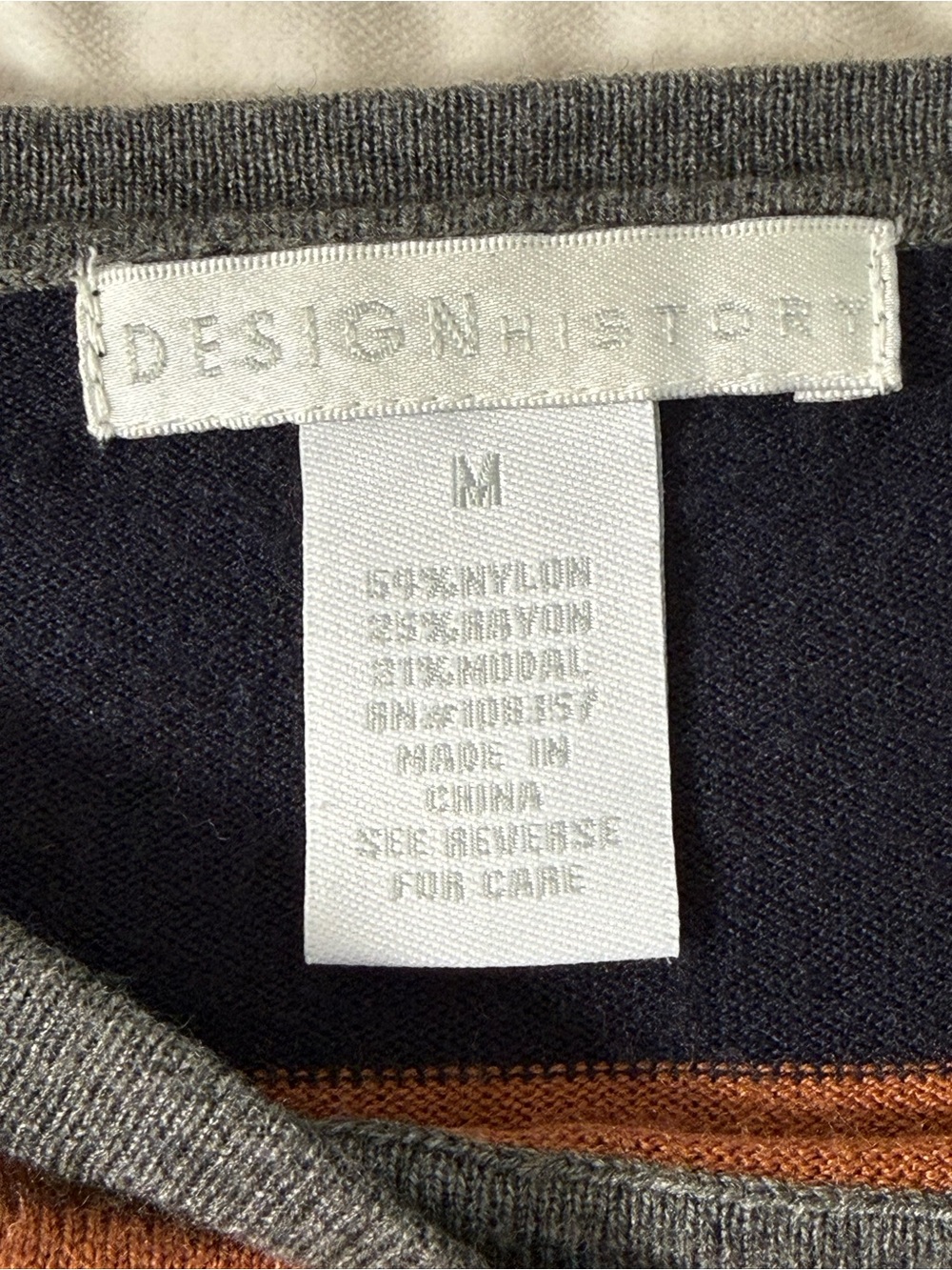Design History Women’s Rust and Navy Wide-Stripe Long Sleeve Tee — Medium - Picture 8 of 8